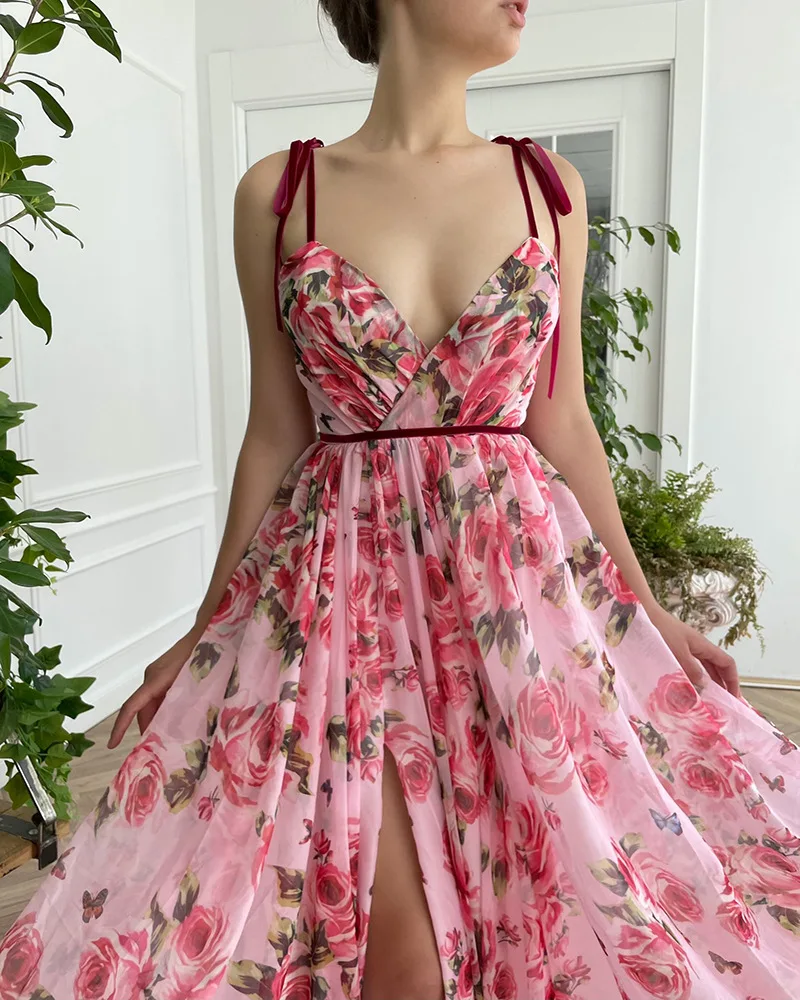 New European American French Style Women's Vintage Print Chiffon Long Sleeveless V-neck High Waist Sexy Beach Casual supplier