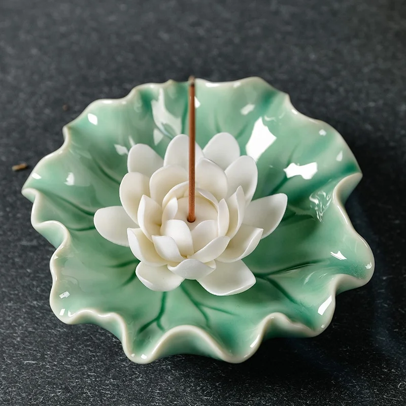 Synwish Handmade Custom Wholesale Incense Holders Ceramic Lotus Incense Burner Incense Joss Stick Holder factory