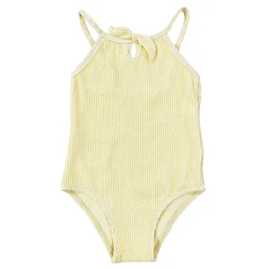 Wholesale Solid Summer Bathing Suits for Baby Girls Soft One Piece Summer Swim Wear Simple Breathable Kids Swimsuits