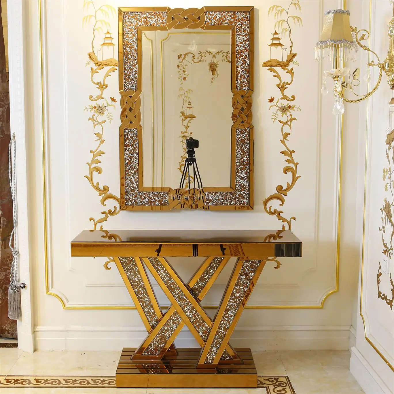 Fair Price Elegant French Style Cheap Crushed Diamond  Mirrored Console Table