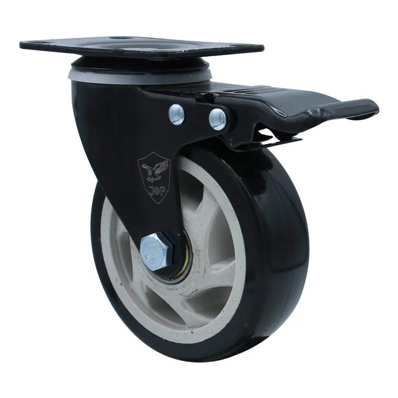 Wholesale medium duty 2.5 inch 3 inch  4 inch 5 inch top plate orange black swivel pvc caster wheel with brake