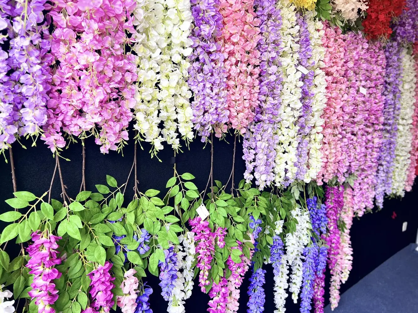 Artificial Long Wisteria Flowers For Ceiling Wedding Dark Purple Giant