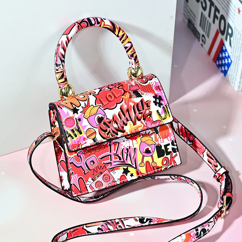 designer brand kid purses and handbags  girl cute pattern mini shoulder bag 2021 leather handbag women  small graffiti purses