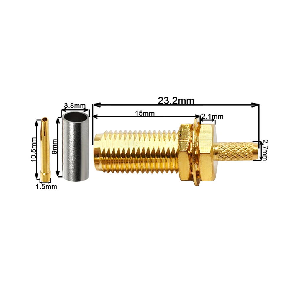 Factory Supply Brass Material 50 Ohm SMA Female Jack Bulkhead Connector for RG316 RG174 LMR100 Thread Length 15mm Connectors