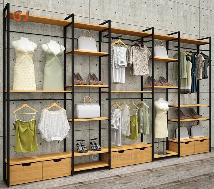 Boutique de moda com suporte para lojas de roupas, prateleiras