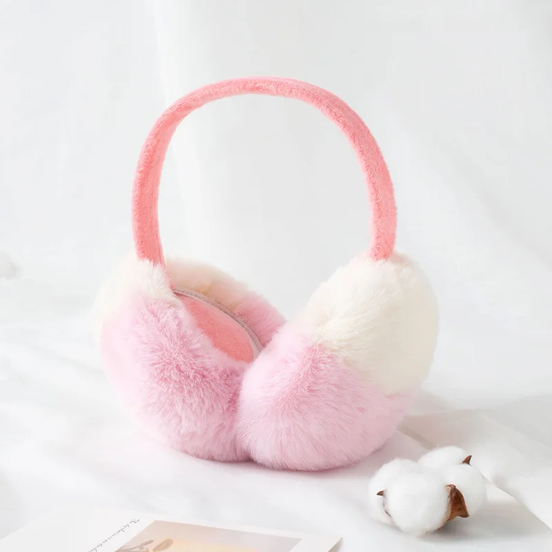 FF3246 Color Matching Windproof Warm Faux Fur Ear Muffs Festivals Gift Foldable Girls Boys Fuzzy Fluffy Plush Winter Earmuffs