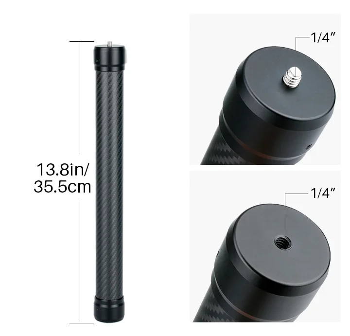 35cm Worry-Free Quality Length CAOMING Carbon Fiber Extension Monopod Pole Rod Extendable Stick for DJI Handheld Gimbal Color : Black