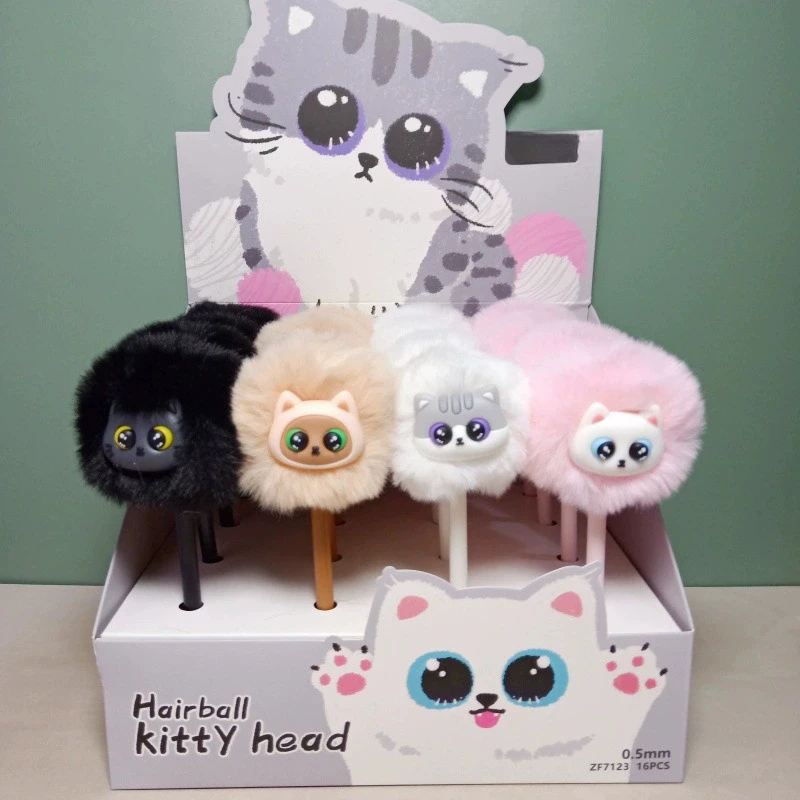 Cartone animato Capelli Fritti Neutro Studente Divertente Espressione Divertente Fontana Forma Peluche Penna Firma Nera_voghion.com