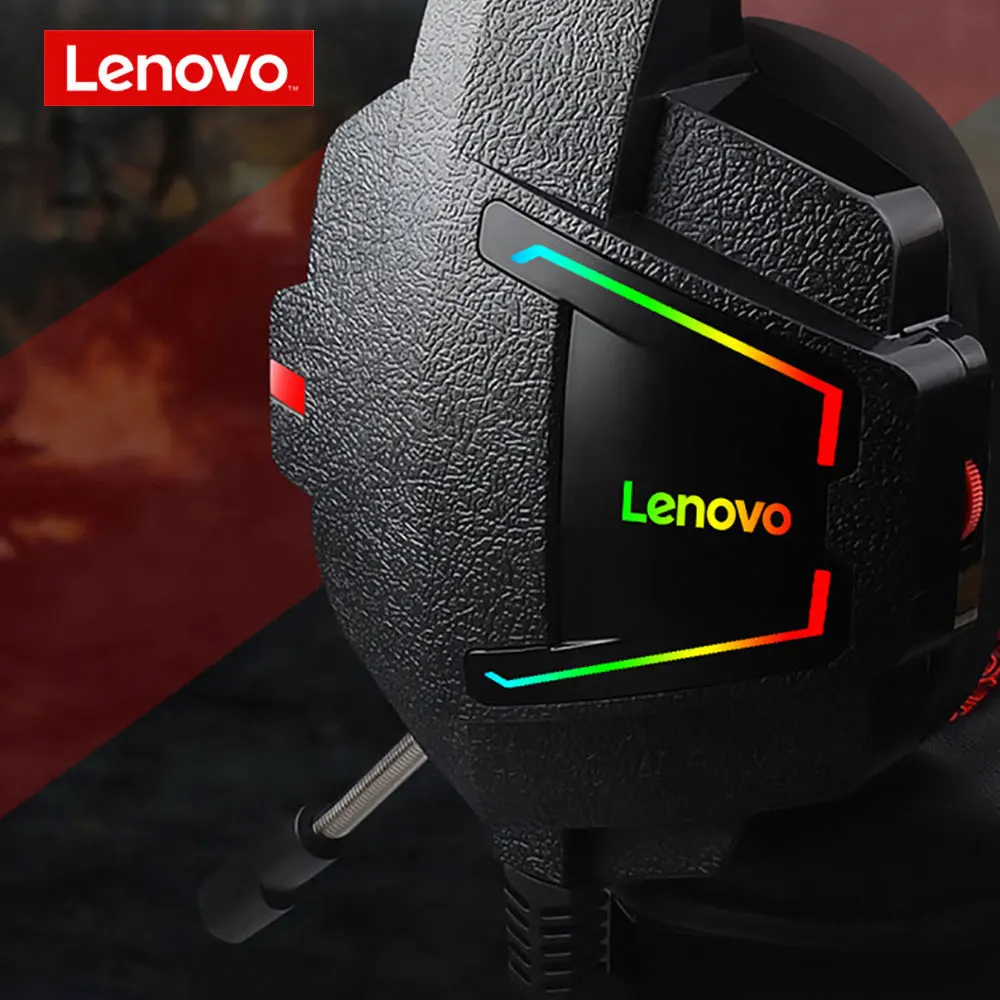 New Lenovo HU85 wired headset USB2.0 game headphone HiFi surround sound colorful LED headsets volume adjustment with microphone