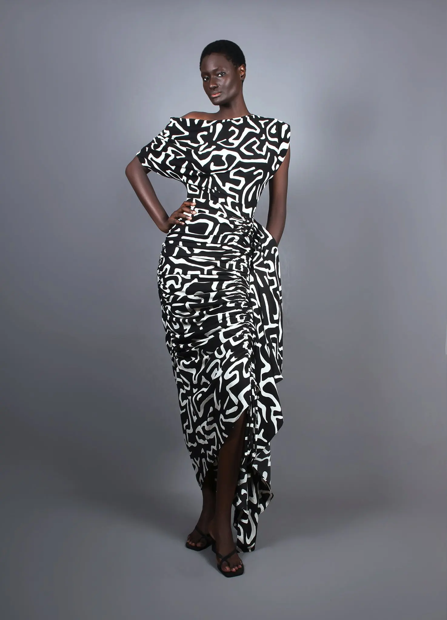 African Asymmetrical Ruffled Dress for Women Black and White Off-Shoulder  Ankara Inspired Stylish Party Dress Customizable| Alibaba.com