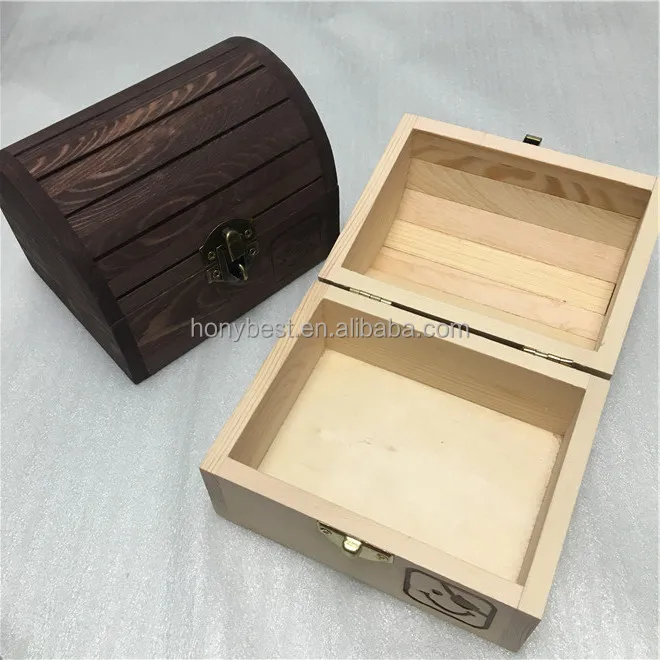 Antique Kids Pirate Treasure Chest Toy Box Unfinished Curved Top Wood