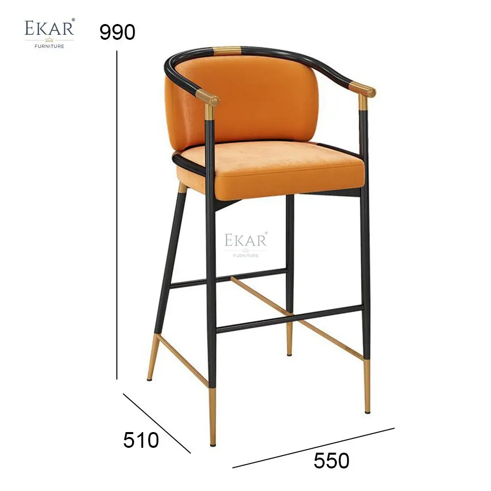 Modern High Gloss Black and Champagne Gold Metal Bar Stool Contemporary Leather Dining Chair for Home Bar Apartments Bedrooms details