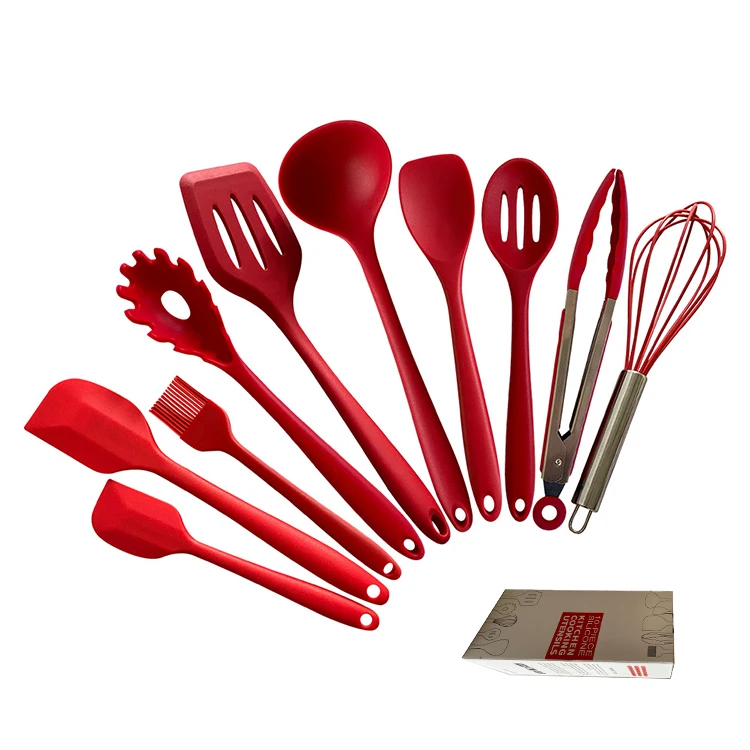 red kitchen utensils set