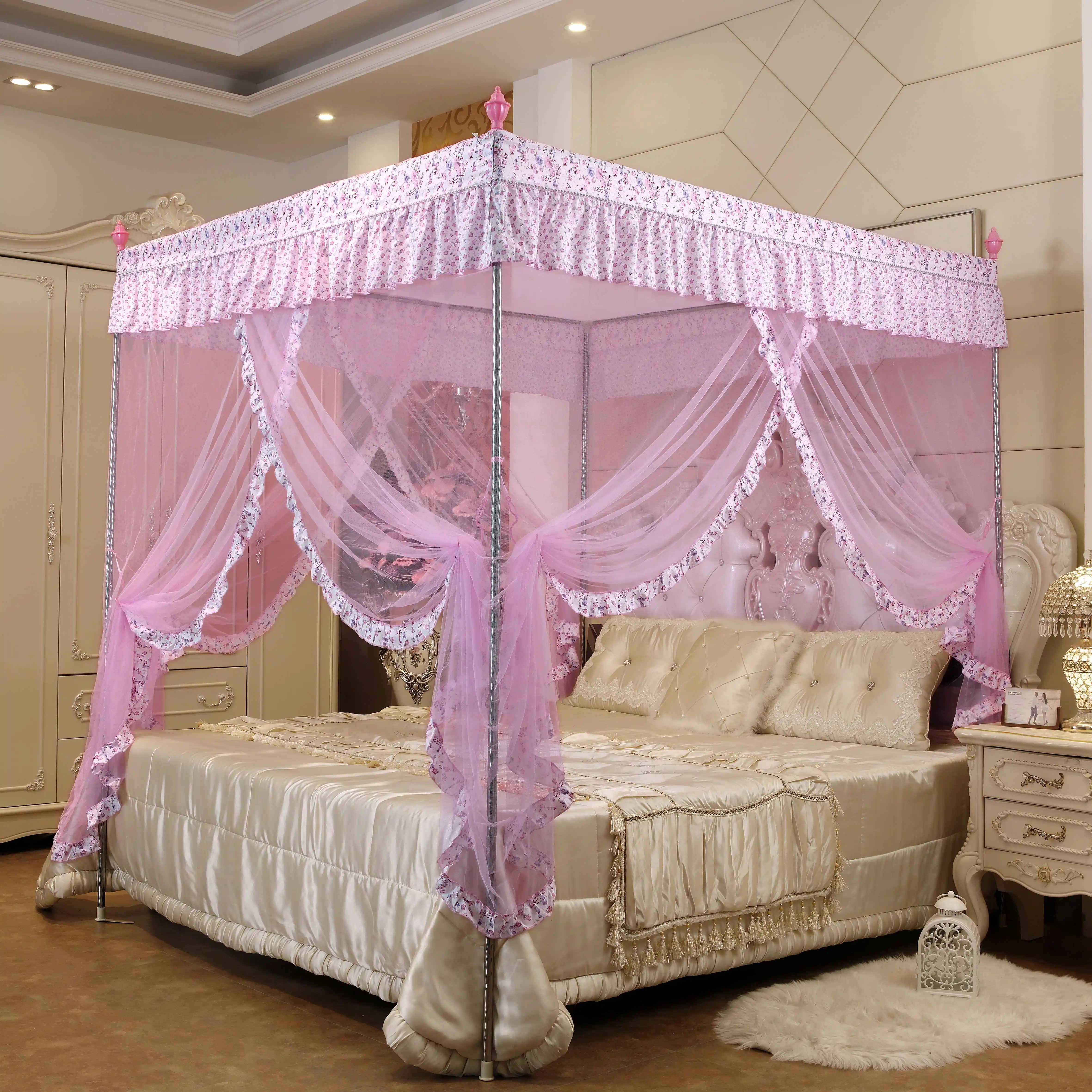 Pink Tcr Foldable Square Roof Palace Mosquito Net Bed Net With Steel