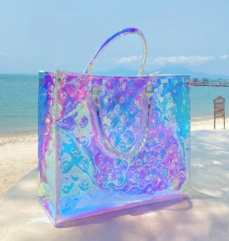 Yzora 2021 new design clear laser holographic summer ladies women purse shopping bag latest designer tote bags