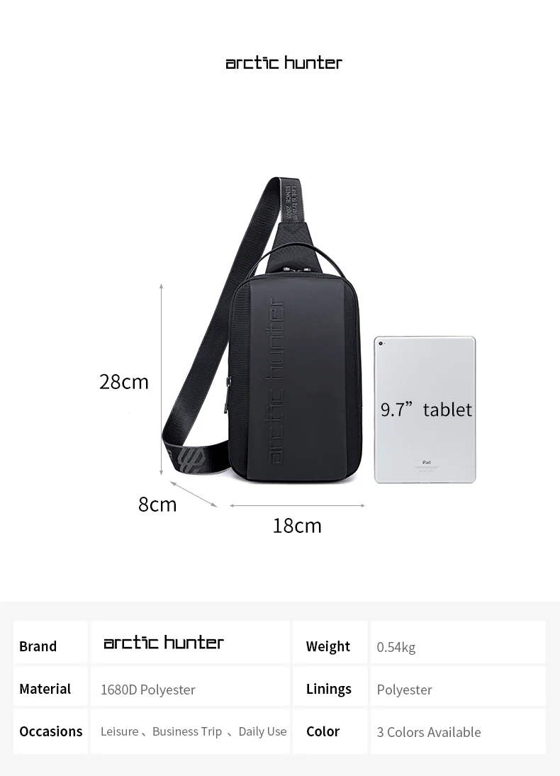 ARCTIC HUNTER New Design Outdoor sports shoulder sling smart bags Lightweight Hiking crossbody sling bag men