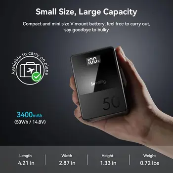 Small Rig V Mount Battery VB50, 3400mAh 50Wh 14.8V Mini V-Mount Battery Support 45W PD USB-C Fast Charger - 3579 detail image