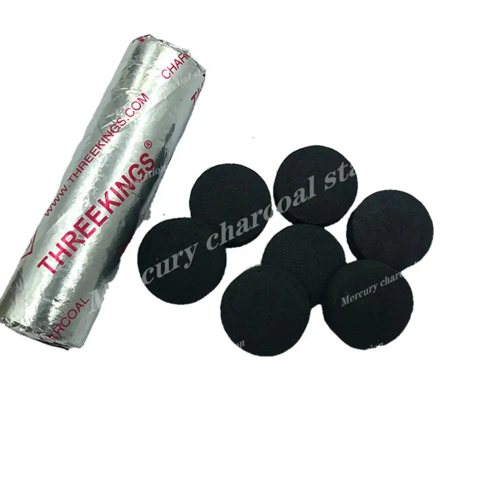 Лучший товар, высококачественный быстросжигающий уголь для кальяна, черный круглый уголь, уголь для кальяна Three Kings