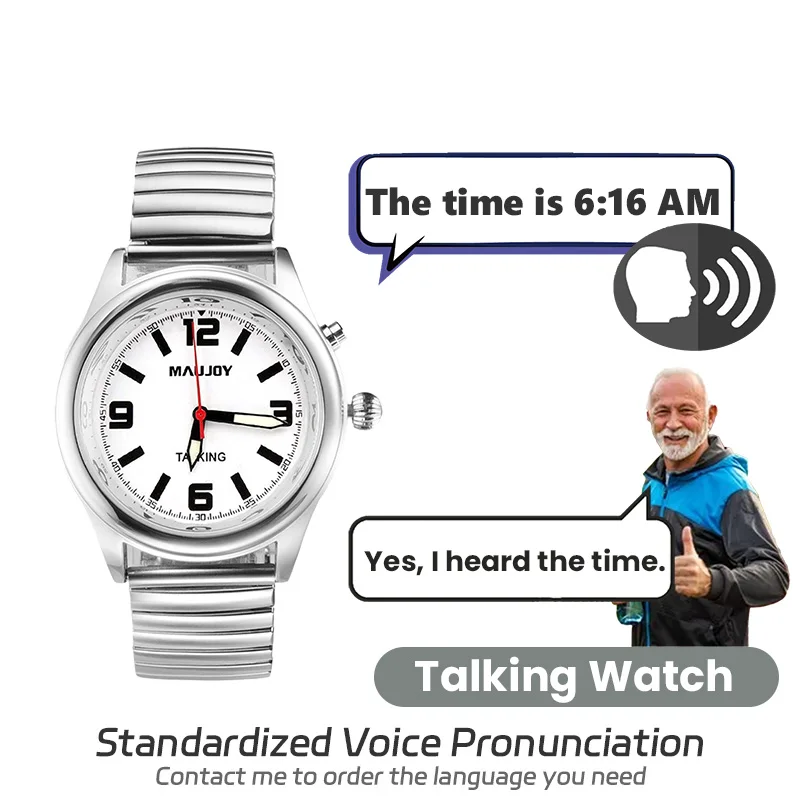 MAUJOY claro y fuerte acento americano inglés hombres Braille reloj de  pulsera Digital reloj parlante para personas ciegas