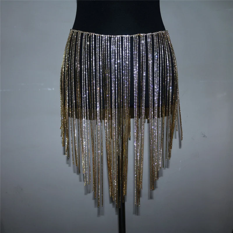 Fashion Fine Bra Top And Long Fringed Skirt Crystals Rhinestone Gem ...