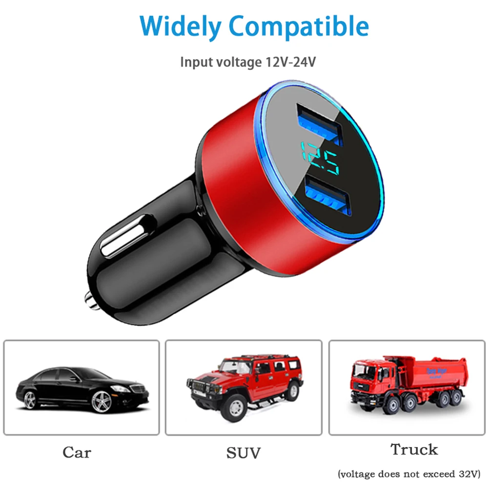 Universal 12v-24v Fast Dual Usb Car Charger Adapter Led Display 5v 3.1a ...