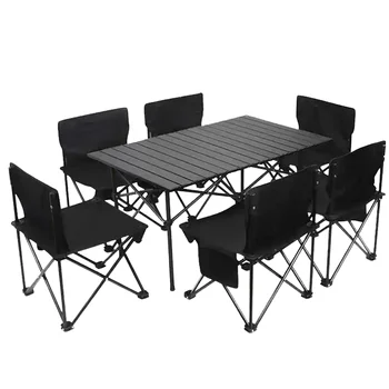 Portable Heavy-Duty Aluminium Rolling Camping Table Chairs Set Foldable and Durable for Outdoor Use Modern Design