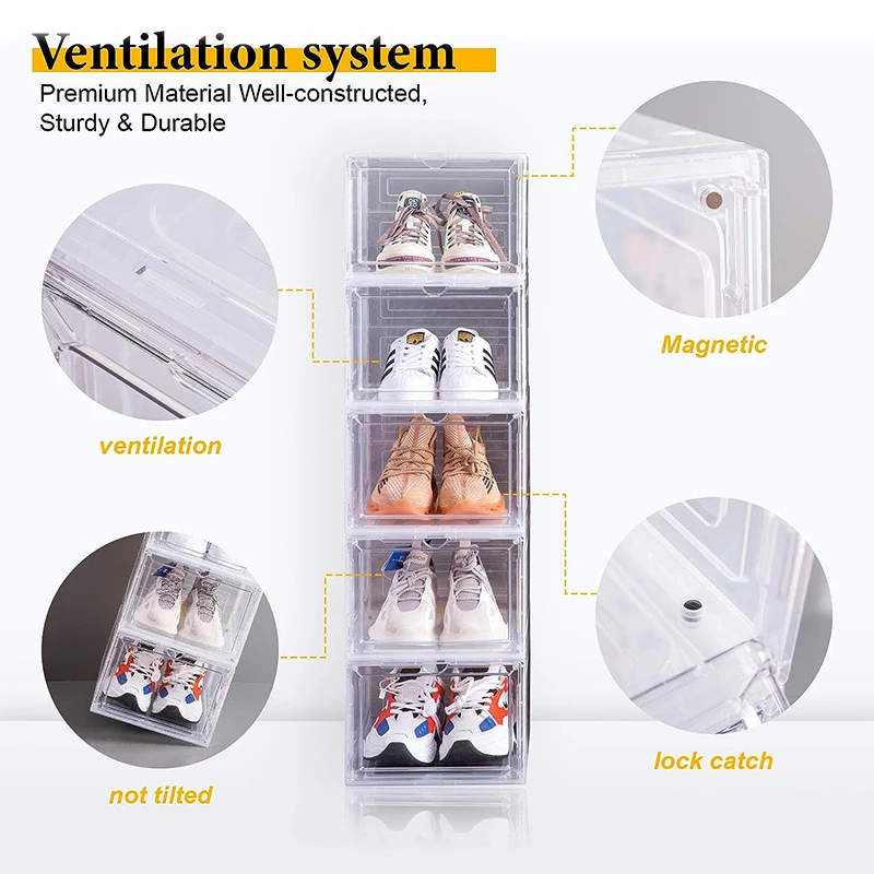 Sneaker Organizer Container Drop Front Shoe Box with Magnetic Door ...