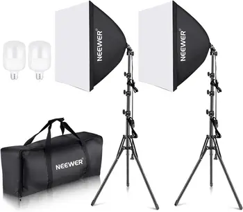 Neewer 700W Equivalent Softbox Lighting Kit, 2Pack UL Certified 5700K LED Lighting Bulbs, 24x24 Inches Softboxes With E26