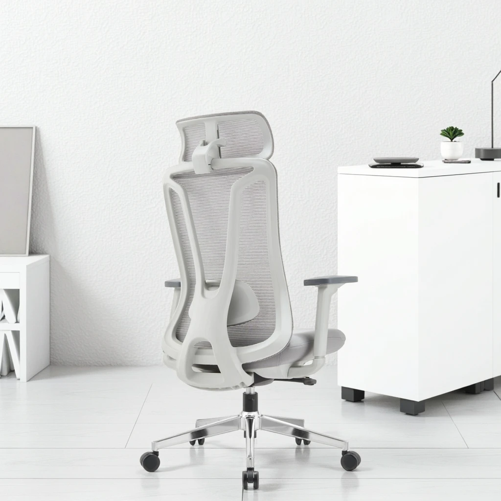Luxury Grey Ergonomic Chair Advanced Headrest Adjustable 3D PU-Handles Environmentally Certified Office Furniture Premium 4