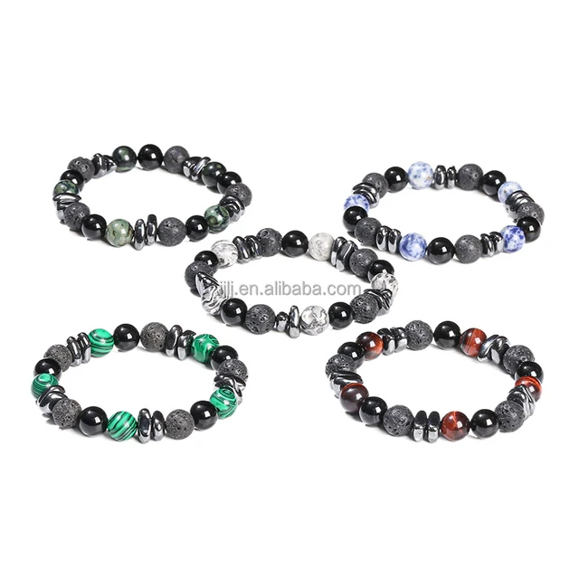 Natural stone volcanic stone black gallstone gravel bracelet Duobao round beads men's and women's gift bracelet wholesale