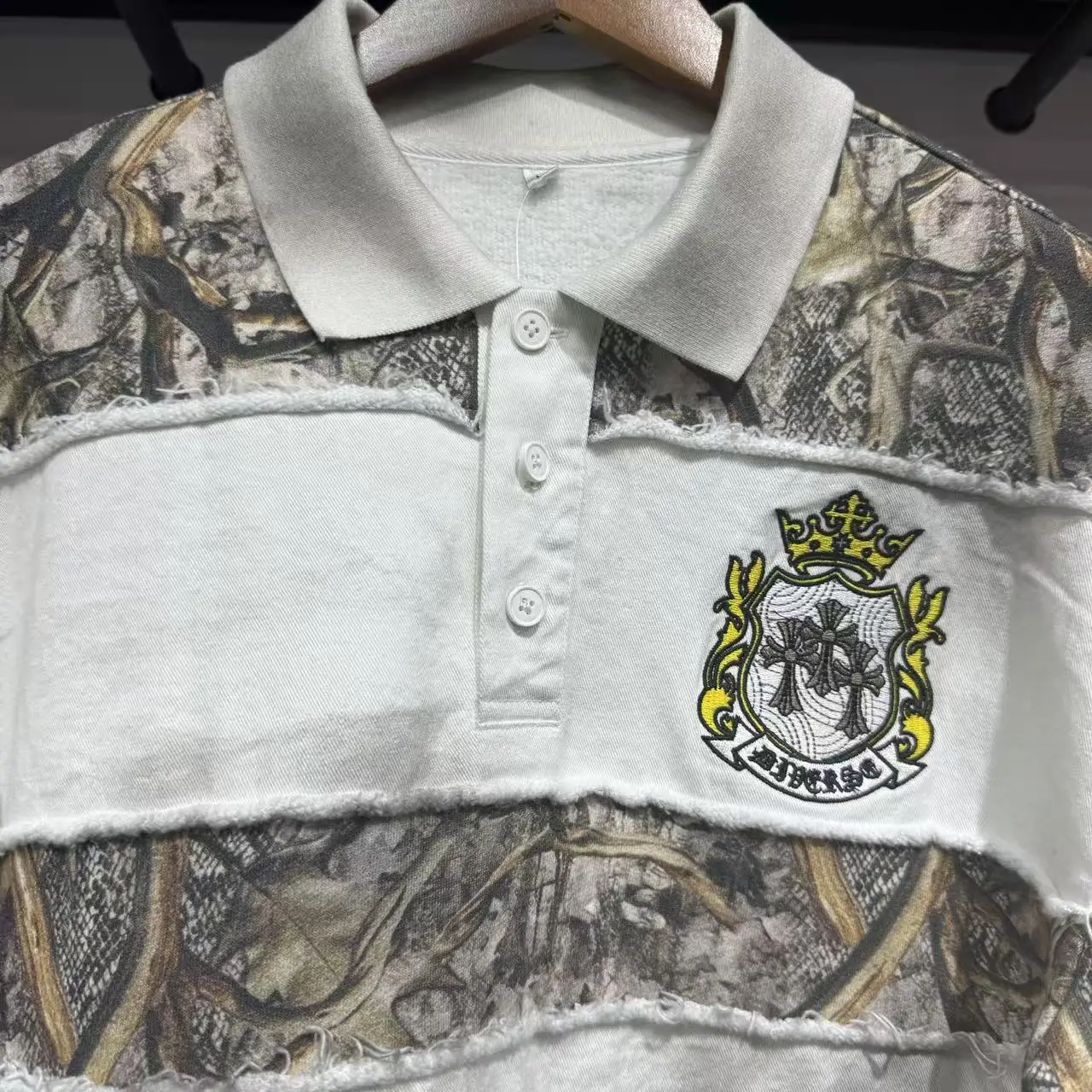 Custom Long Sleeve T-shirt Embroidery Men's Heavyweight Cotton Acid-washed Paneled Cropped Boxy Polo Shirts for Man gallery 4