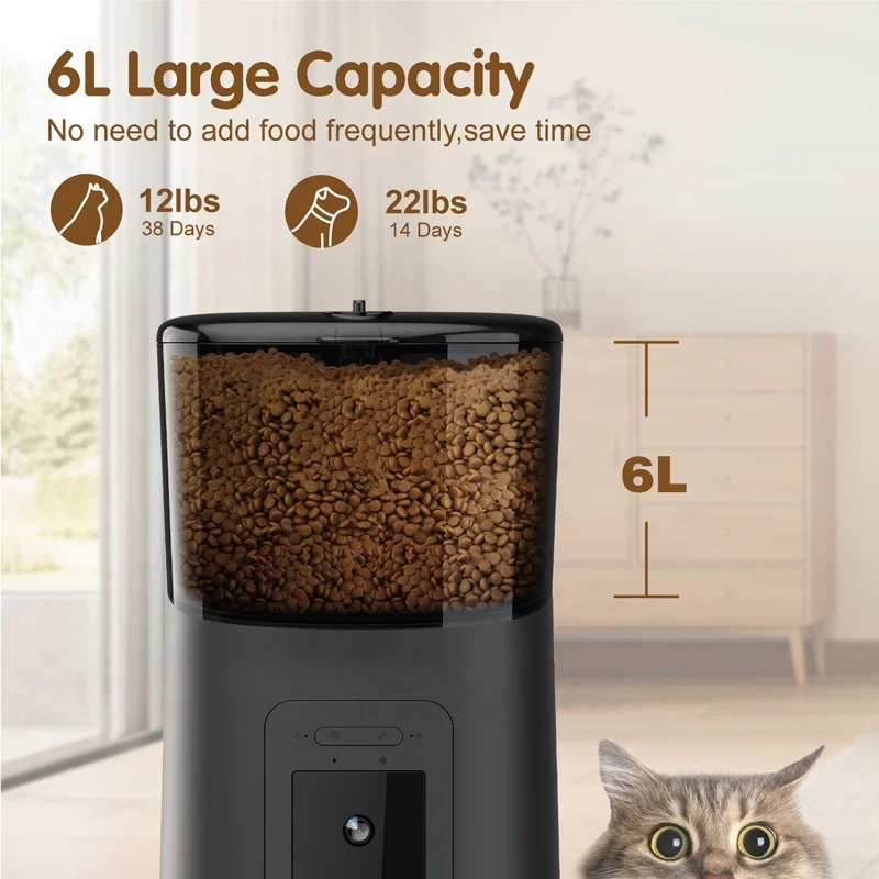6L Wifi Smart Pet Feeder Camera 1080P Tuya APP Control Pet Feeder Automatic Dog Cat Pet Feeder With Camera
