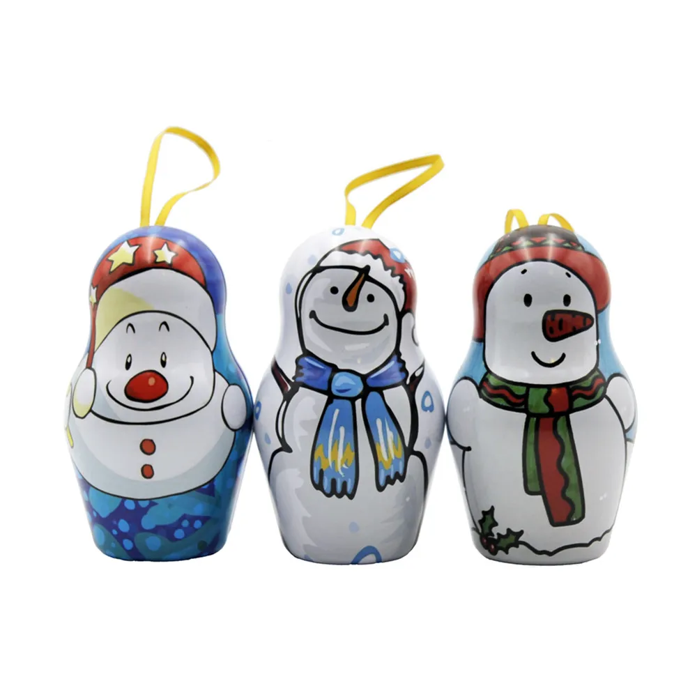 Unique design snowman shaped tin can in packaging box for festival promotion christmas gift tin box