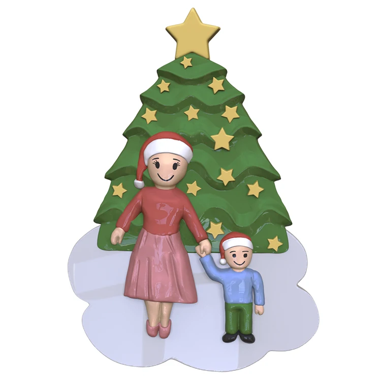 Enfeites Cerâmicos Personalizados por OEM, Atacado de Fábrica, Tema Família Pai-Filho, Enfeites de Natal Cerâmicos Feitos à Mão para Presentes e Colecionáveis nas Férias