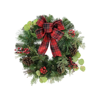 Festive Season Indoor Outdoor Wall Decor 24 Inch Glittering Pine Needle Holiday Artificial Wreath