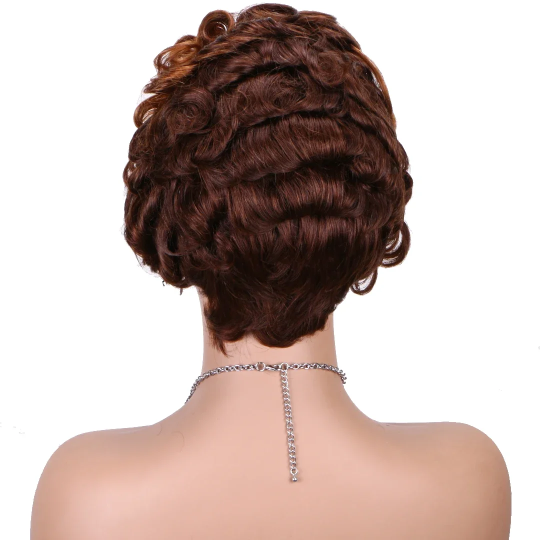 P4/30 Highlight Pixie Curly 13*4 Lace Frontal Human Hair Wig Indian Short Bob Wig_voghion.com