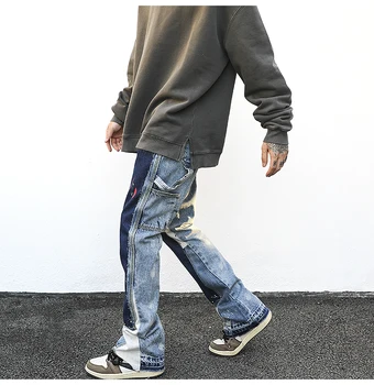 Ink splash graffiti spray paint jeans men's mop wide leg trousers streetwear