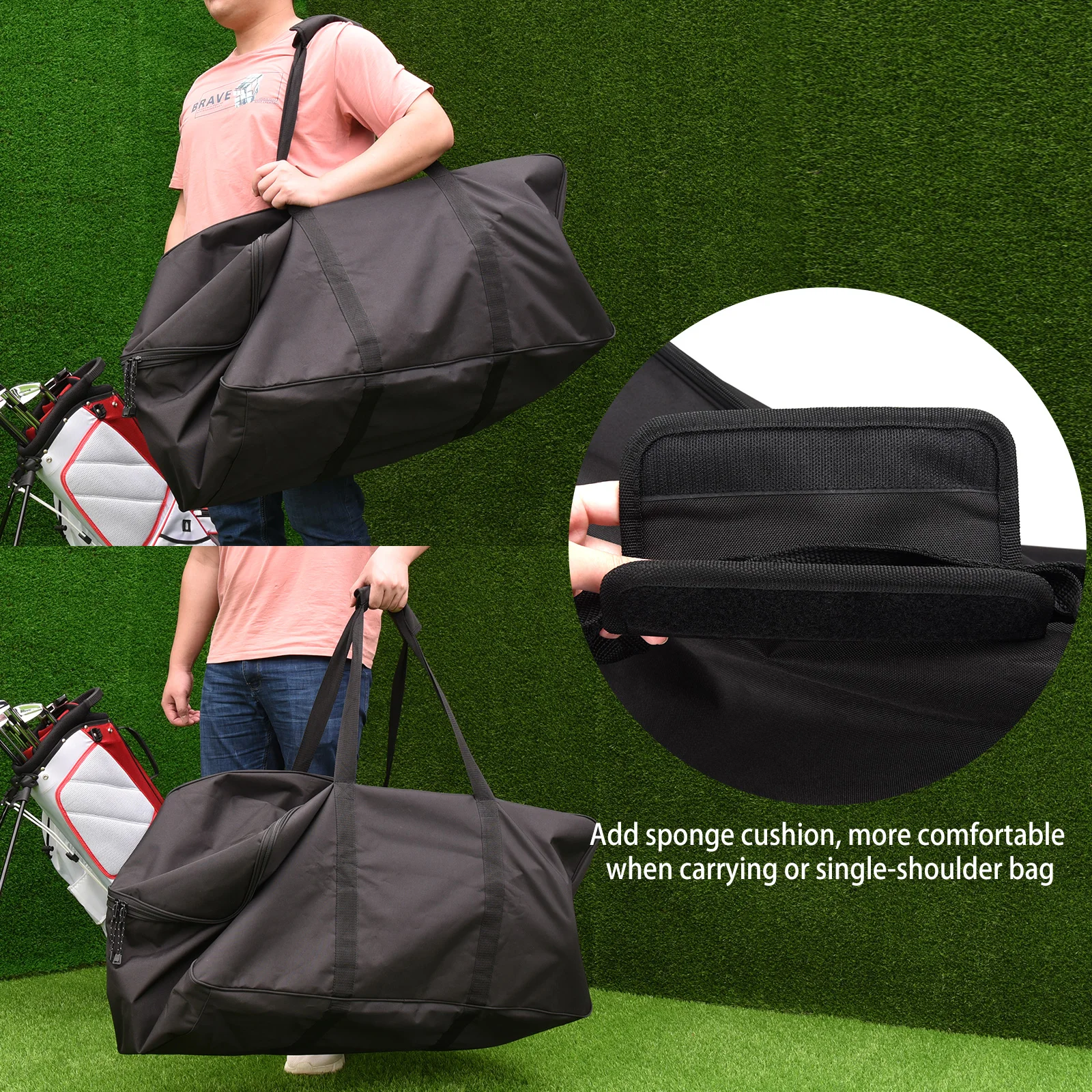 Factory Price 3sided Opening Black Golf Trolley Storage Bag
