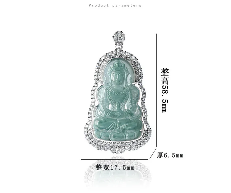Natural a Grade Jadeite Blue Water Guanyin S925 Silver Luxury Inlaid Ice Jade Pendant for Men and Women Necklace Pendant