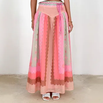 New Arrivals High Quality Women Casual Wear Skirt Half Skirt Ethnic Style Printed Large Swing Half Skirt for Summer
