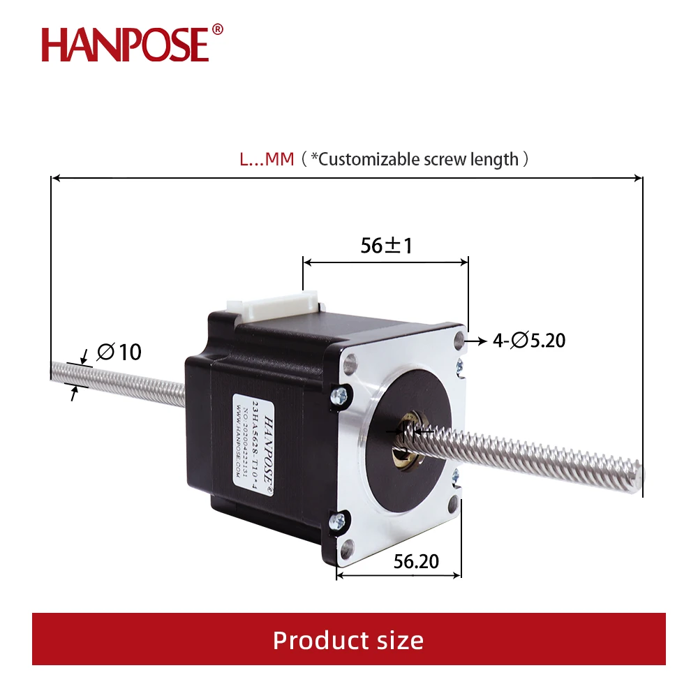 product hanpose through screw motor 24v 28a 126ncm 57ha56 t104 200mm for medical machinery linear through screw stepper motor nema23755-8