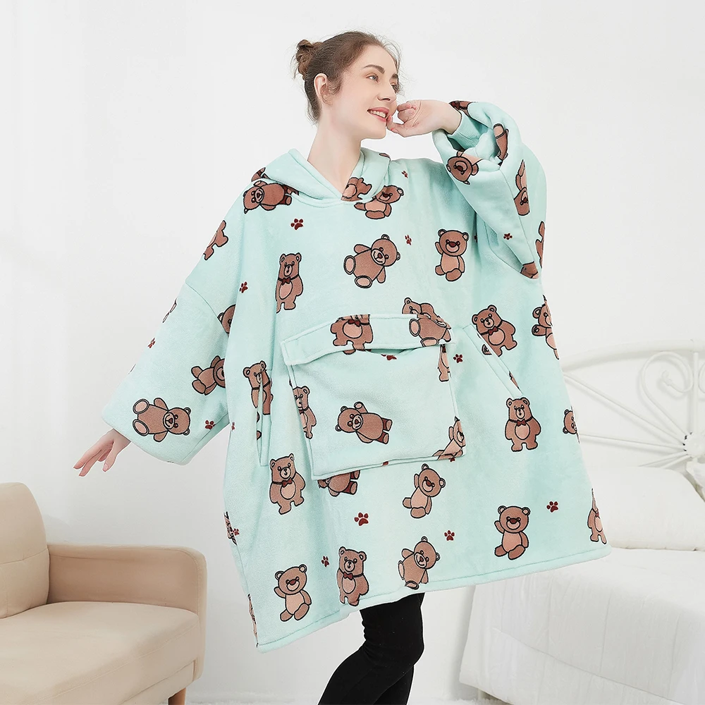 China Factory Directly High Quality Digital Print Hoodie Blanket Cozy Printing Hoodie Blanket For Winter