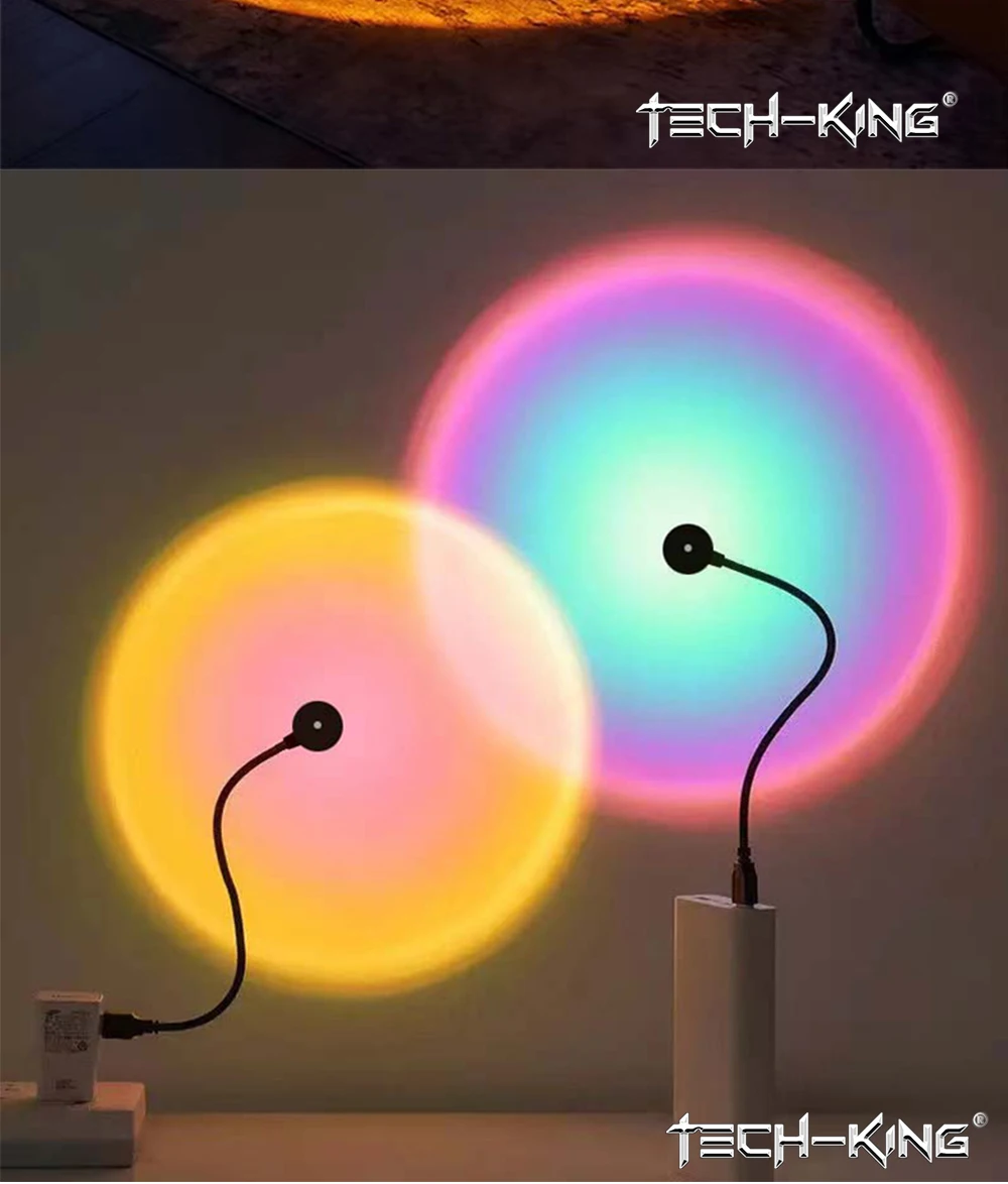 TECH-KING RGB Mini Portable Table Rainbow USB Led Light Projector Sunset Red Light Sunset Yellow atmosphere light