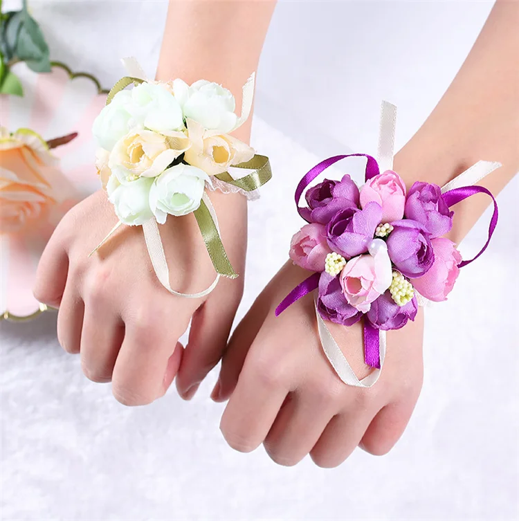 Women Boutonniere Rose Flower Corsage Wrist Hand Bridesmaid Party Wedding Acce 