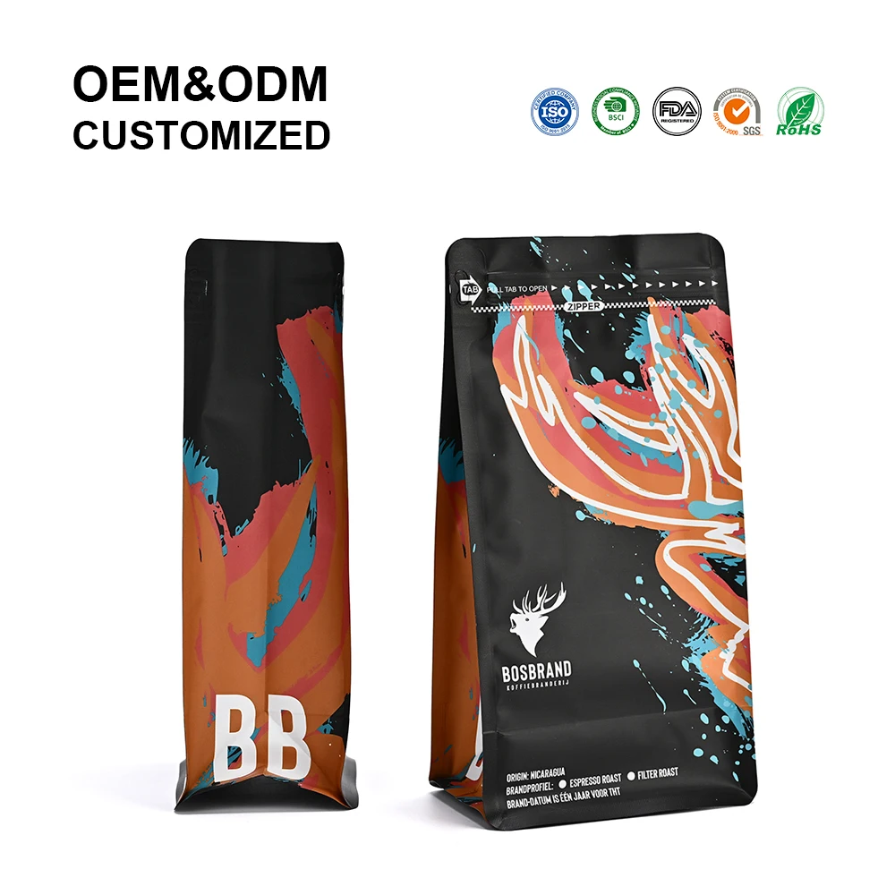 Wholesale Artistic Sealable Plastic Coffee Bags for Specialty Coffee Packaging in European Roaster Shops and Gourmet Markets