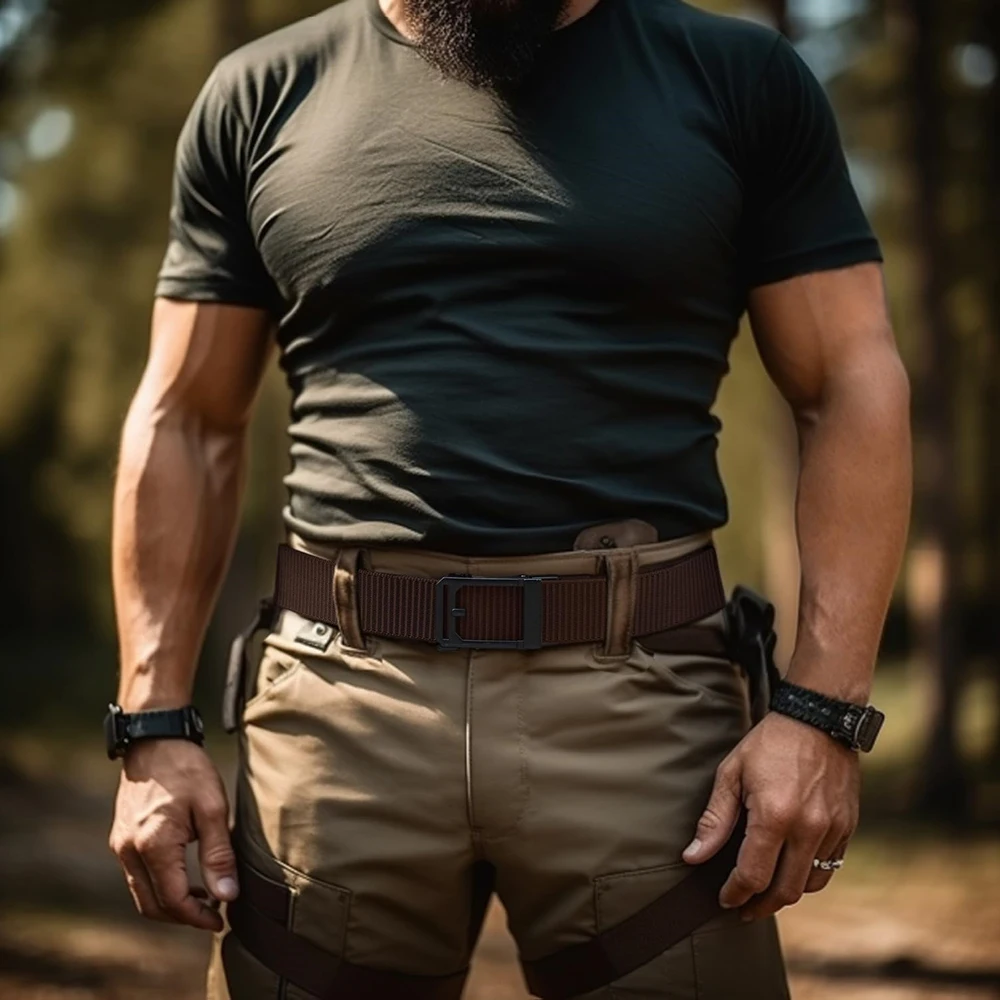 Adjustable Training Nylon Web Work Belt with Automatic Slide Buckle Adjustable Men's Ratchet Tactical Belt