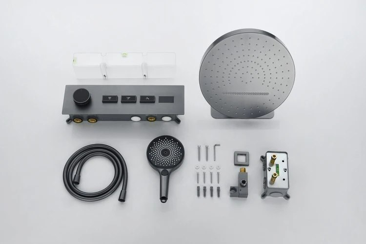 Juego de mezclador de ducha con pantalla digital oculta, montado en la pared, frío y caliente