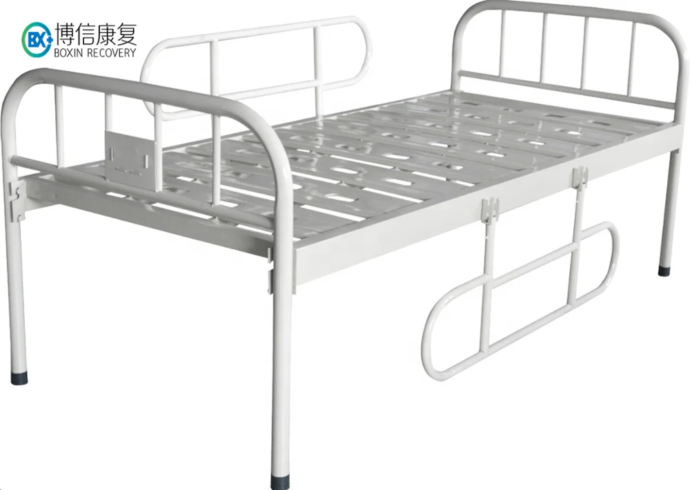 Simple Flat Plain metal hospital bed prices with a dinner table for patient