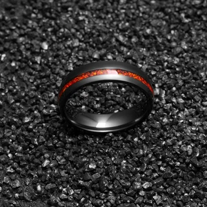 Men's 6mm Fashion Ring Crushed Opal Inlay Black Tungsten Carbide Wedding Band Trendy Style for Engagement Gift Party for Boys