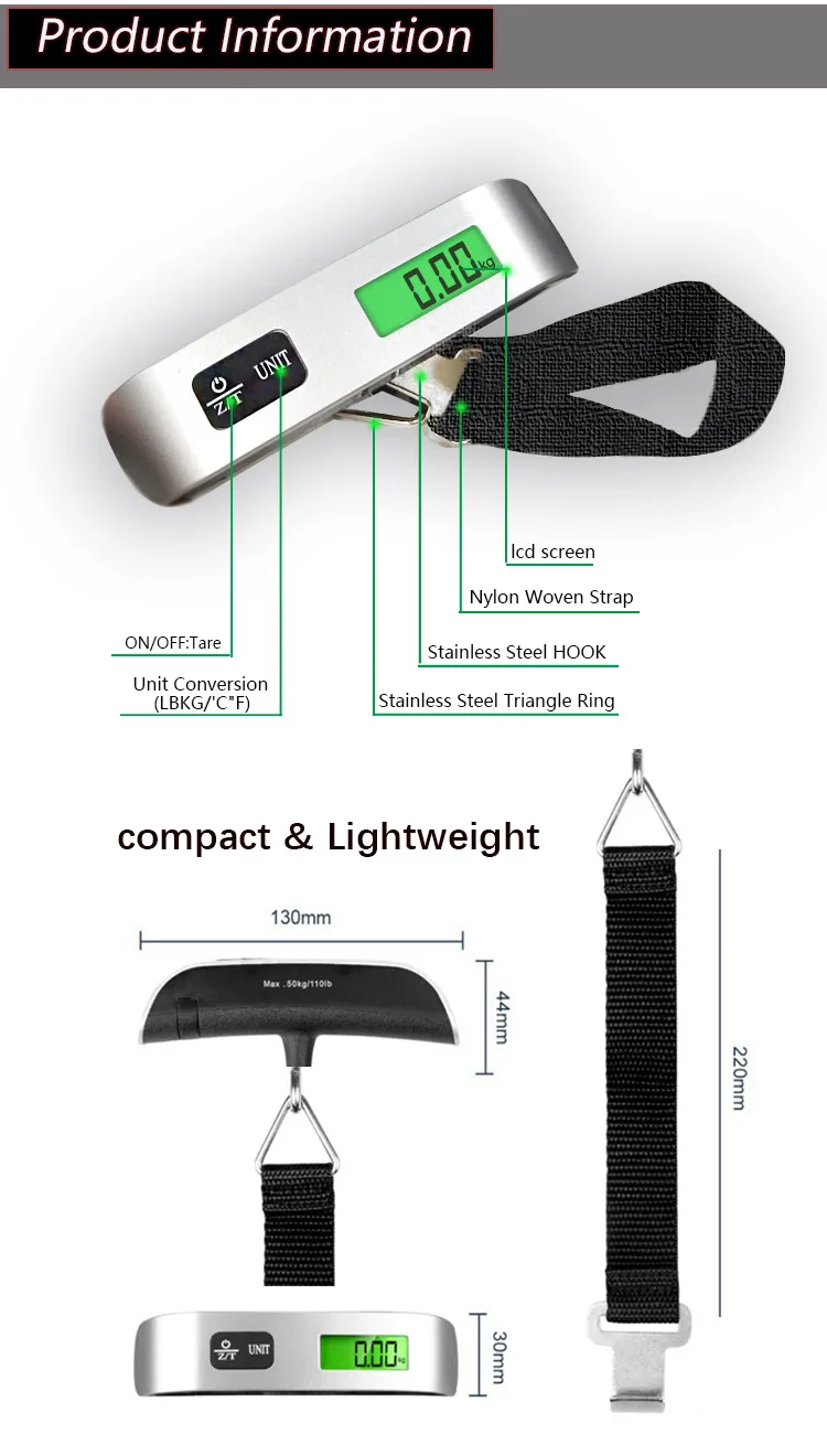50kgs Portable Luggage Scale Digital Lcd Display Mini Electronic Handheld Scale Buy Household
